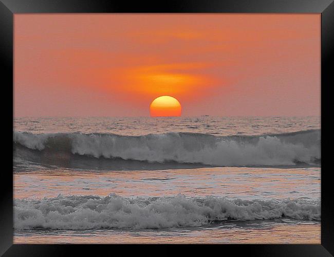 Bali : Sun Sets Over The Sea Framed Print by colin chalkley