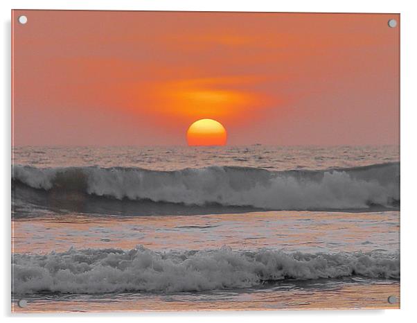 Bali : Sun Sets Over The Sea Acrylic by colin chalkley