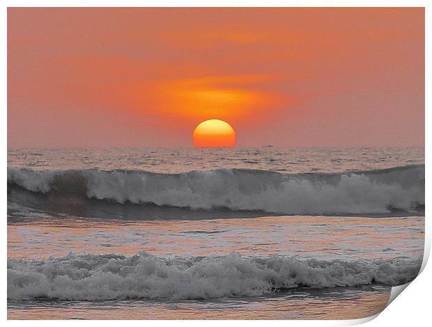 Bali : Sun Sets Over The Sea Print by colin chalkley