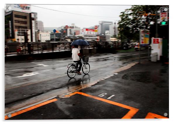 cyclist in rain Acrylic by david harding