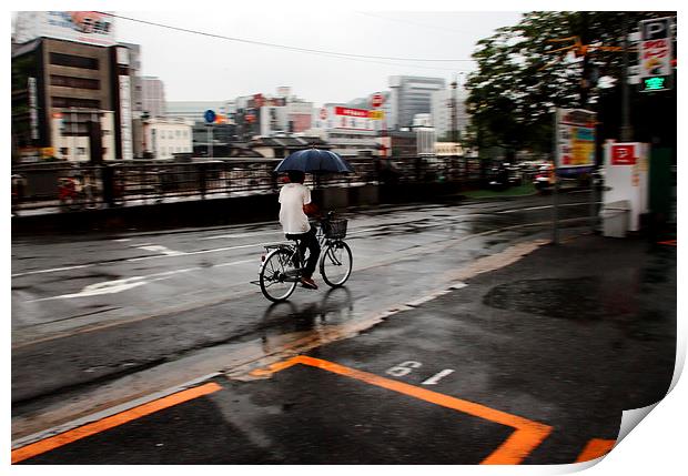 cyclist in rain Print by david harding