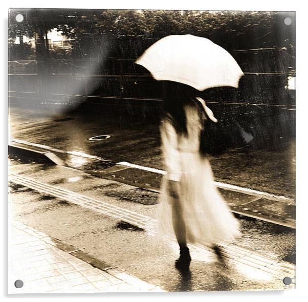 girl in rain Acrylic by david harding