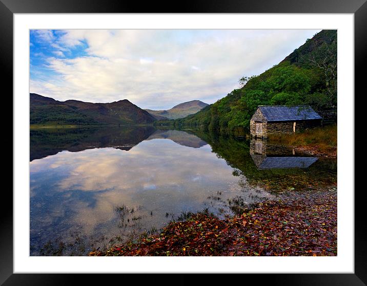 Llyn Dinas, boat house Framed Mounted Print by carl barbour canvas
