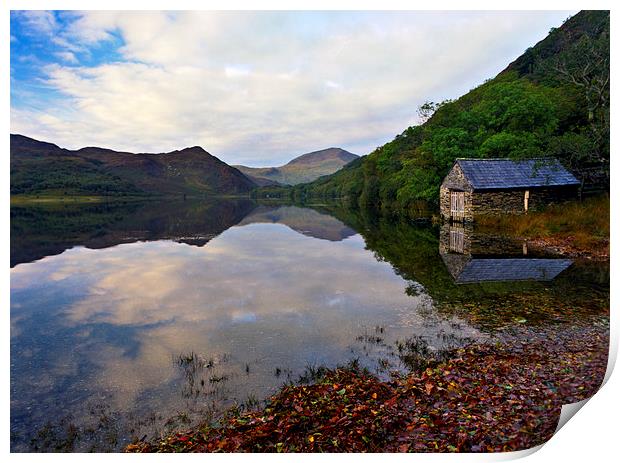 Llyn Dinas, boat house Print by carl barbour canvas
