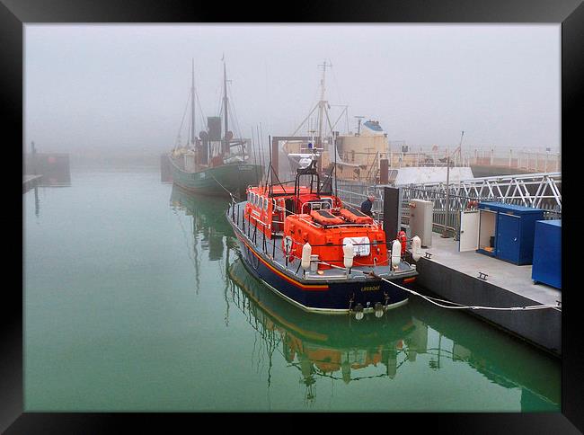 Lowestoft Lifeboat in the Fog. Framed Print by Lilian Marshall