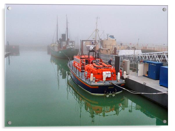 Lowestoft Lifeboat in the Fog. Acrylic by Lilian Marshall