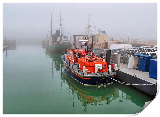 Lowestoft Lifeboat in the Fog. Print by Lilian Marshall