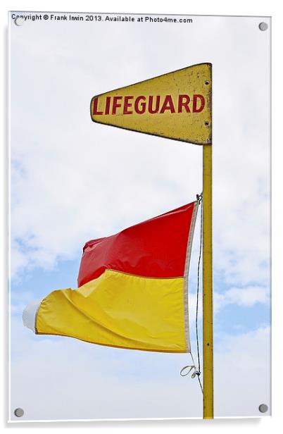 A beach Lifeguard flag Acrylic by Frank Irwin