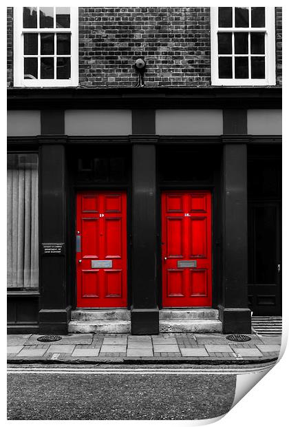 Two Red Doors Print by Paul Shears Photogr