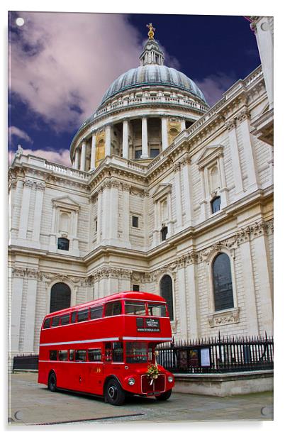 Red Bus and St Pauls Acrylic by David French