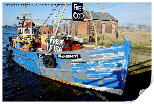 Brightly painted fishing boat Print by Frank Irwin
