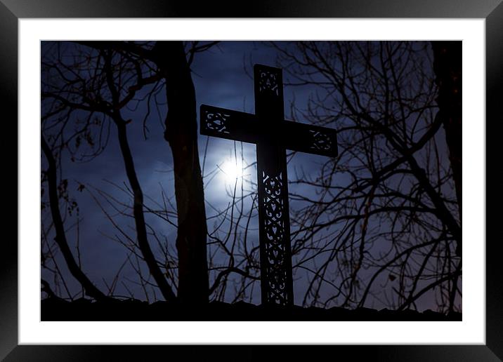 Cross on cemetery fence Framed Mounted Print by Robert Parma