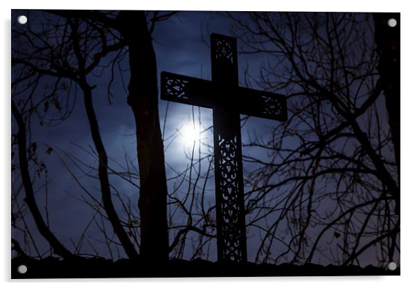 Cross on cemetery fence Acrylic by Robert Parma