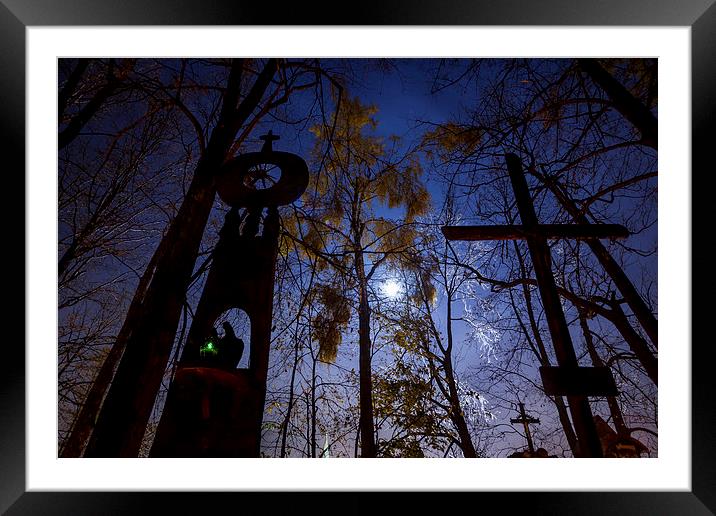 Crosses with moon behind Framed Mounted Print by Robert Parma