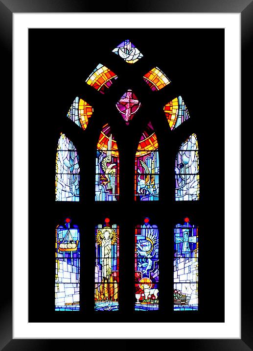 Stained glass window in St Magnus cathedral Framed Mounted Print by Frank Irwin