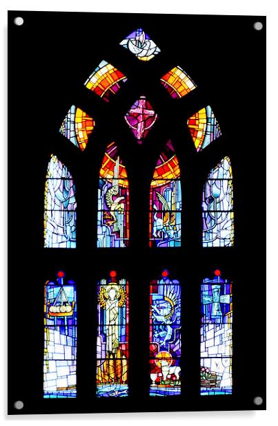 Stained glass window in St Magnus cathedral Acrylic by Frank Irwin