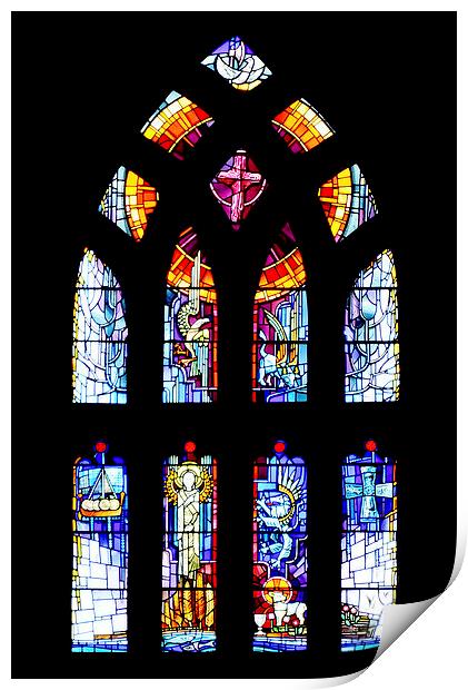 Stained glass window in St Magnus cathedral Print by Frank Irwin