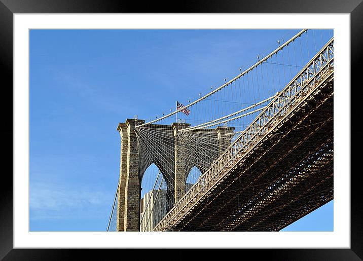 Brooklyn Bridge New York, shot from underneath Framed Mounted Print by Maria Carter