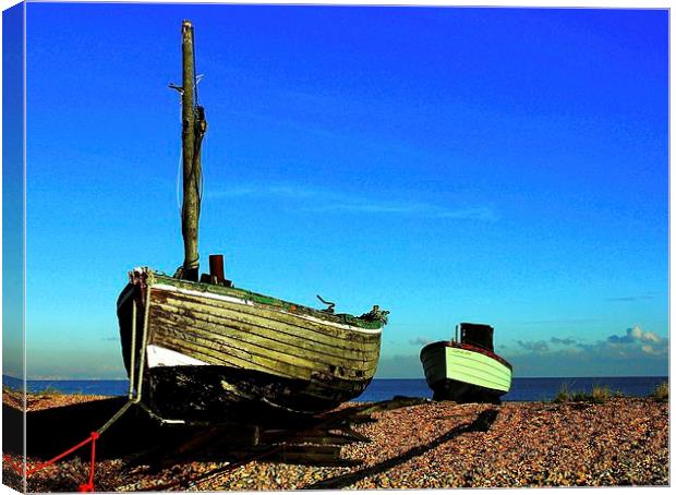Greatstone Beach, Old Boats Canvas Print by Robert Cane