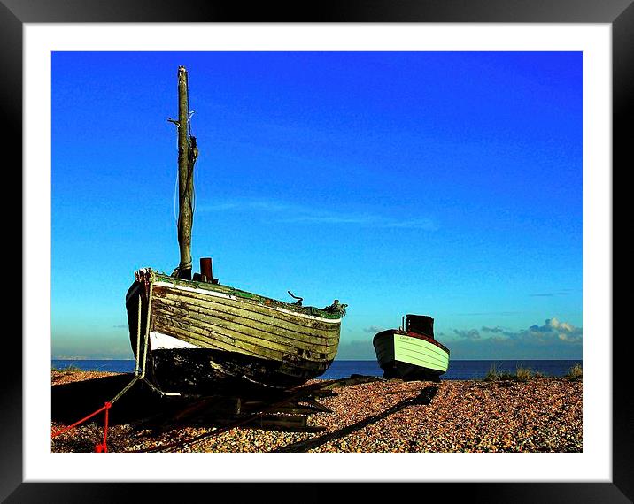 Greatstone Beach, Old Boats Framed Mounted Print by Robert Cane