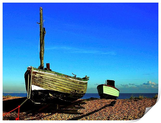 Greatstone Beach, Old Boats Print by Robert Cane