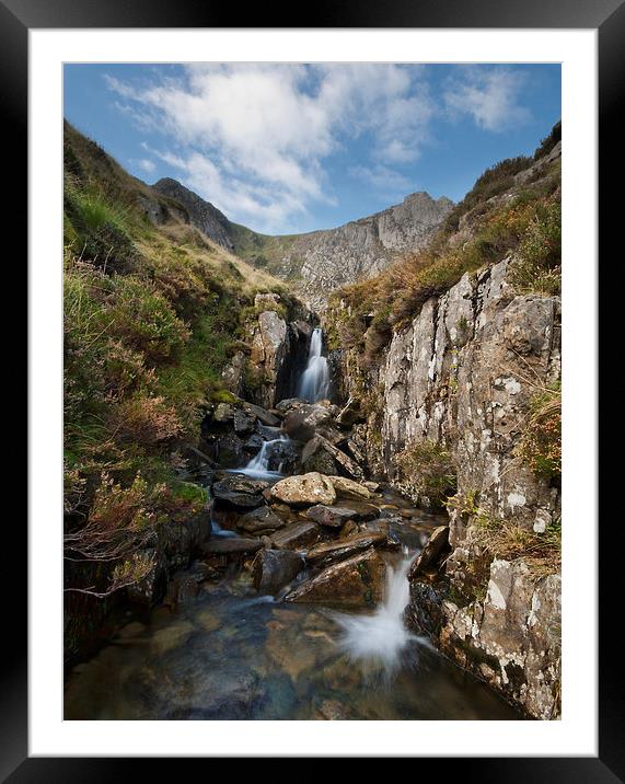 Waterfall above Llyn Idwal Framed Mounted Print by Eddie John