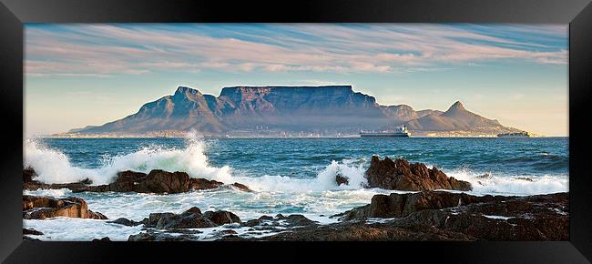 Table Mountain from Bloubergstrand Framed Print by John Hickey-Fry