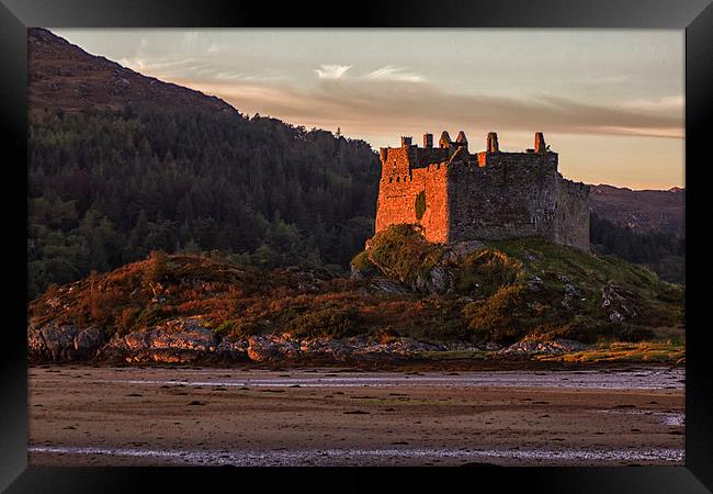 Castle Tioram Loch Moidart at Sunset Framed Print by Derek Beattie