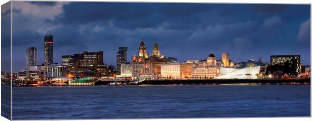Liverpool Waterfront from Woodside Night Canvas Print by John Hickey-Fry