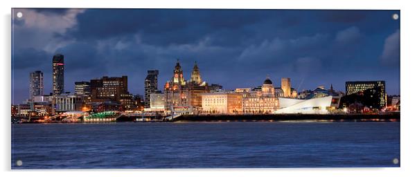 Liverpool Waterfront from Woodside Night Acrylic by John Hickey-Fry
