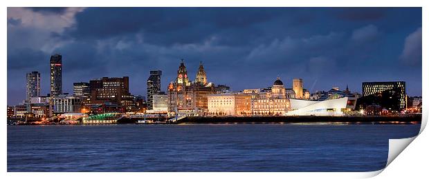 Liverpool Waterfront from Woodside Night Print by John Hickey-Fry