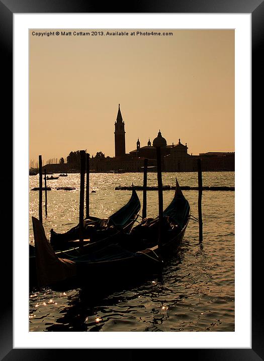 Venice Gondola Sillhouette Framed Mounted Print by Matt Cottam