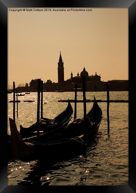 Venice Gondola Sillhouette Framed Print by Matt Cottam