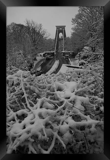 Clifton suspension  bridge in the snow Bristol Framed Print by mark blower