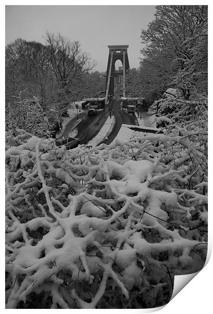 Clifton suspension  bridge in the snow Bristol Print by mark blower
