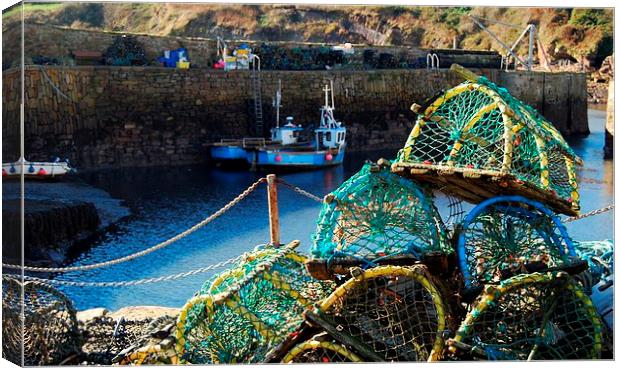 Lobster Pots at Crail Harbour Canvas Print by Kenny McNab