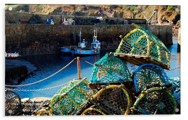 Lobster Pots at Crail Harbour Acrylic by Kenny McNab