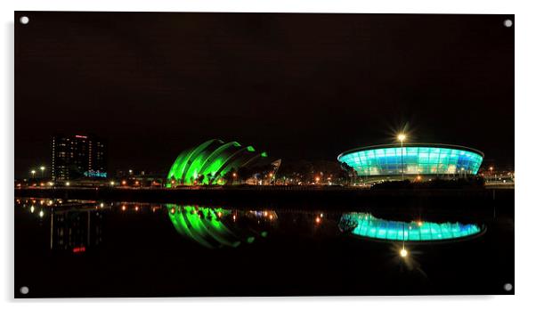 Glasgow City Waterfront at Night Acrylic by Maria Gaellman