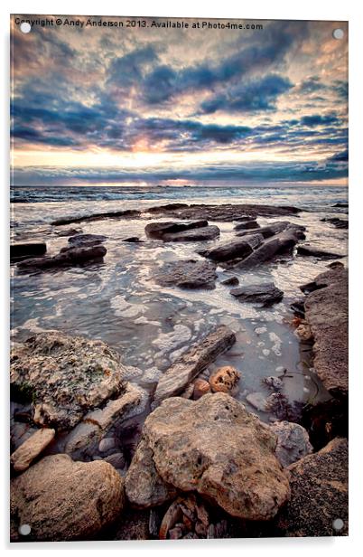 Western Australia Rocky Beach at Sunset Acrylic by Andy Anderson