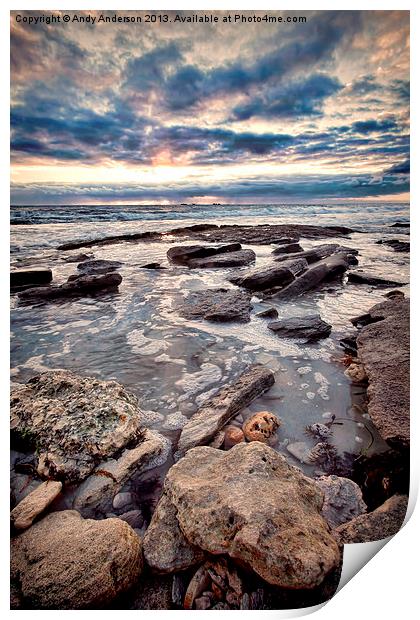 Western Australia Rocky Beach at Sunset Print by Andy Anderson