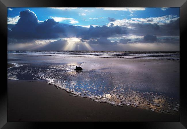 Amroth beach sunrise Framed Print by Simon West