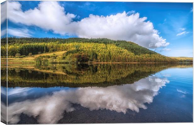 Autumn Reflections Geirionydd Lake  Canvas Print by Adrian Evans