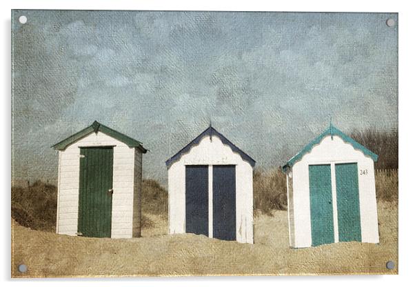 Three Little Beach Huts Sitting on a Beach Acrylic by Lesley Mohamad
