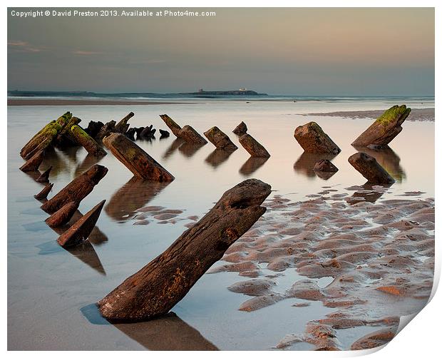 Wreck on Bamburgh Beach Print by David Preston
