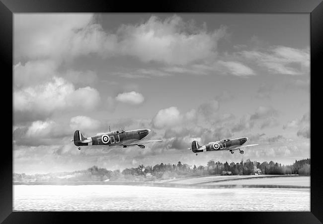 Winter ops: Spitfires, black and white version Framed Print by Gary Eason