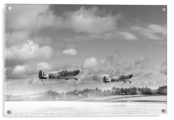 Winter ops: Spitfires, black and white version Acrylic by Gary Eason
