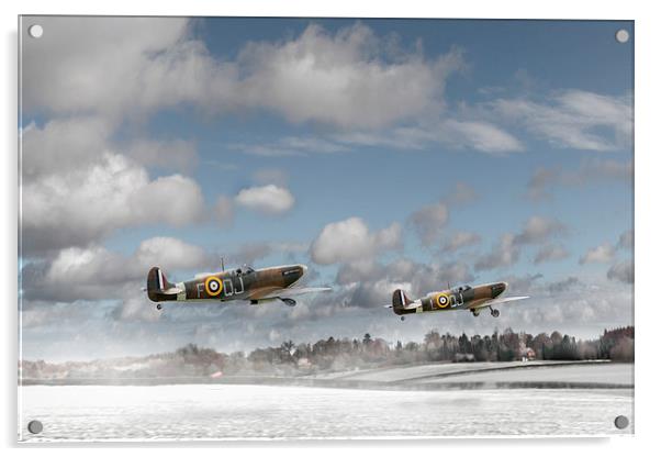 Winter ops: Spitfires Acrylic by Gary Eason