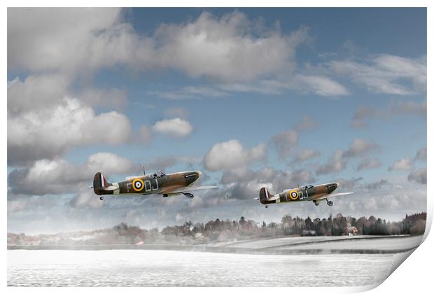 Winter ops: Spitfires Print by Gary Eason