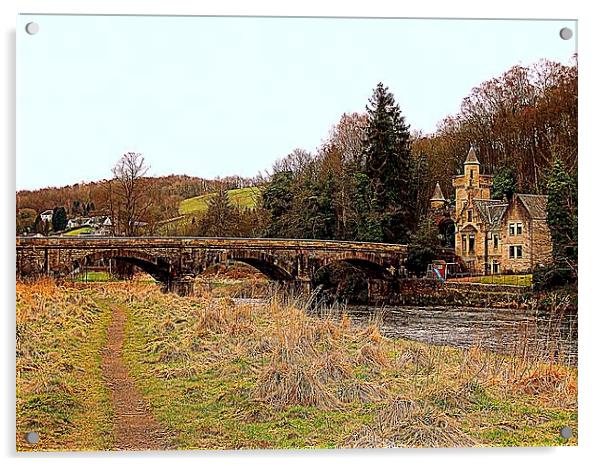 Gatehouse & Bridge , Mauldslie Acrylic by Bill Lighterness