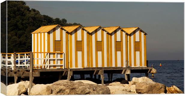 Yellow Beach Huts - sorrento Canvas Print by Peter Elliott 